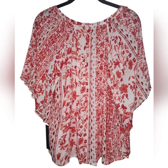 LOVESTITCH Red floral blouse shirt v-neck small short sleeve boho, size S - Picture 5 of 9